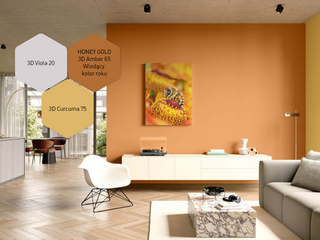 kolory miodowo-kurkumowe w pokoju