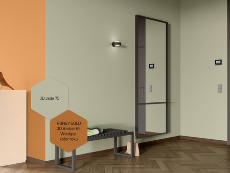 kolory niebieskie jadeitowe i miodowe w korytarzu