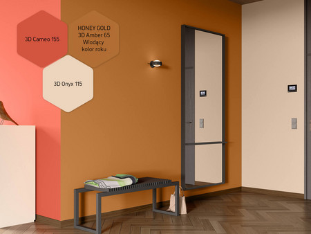 kolor czerwony i miodowy w korytarzu